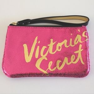 Victoria's Secret Metallic Pink Gold Pouch NWOT